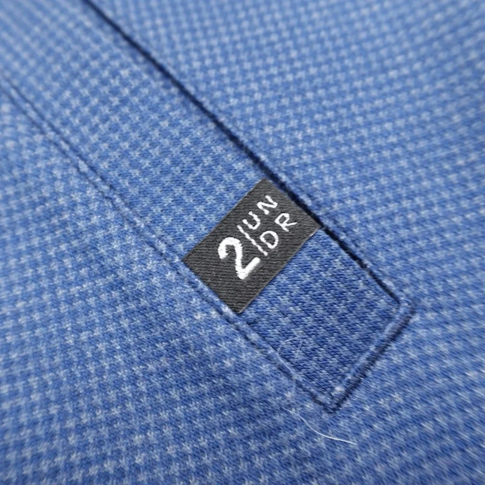 2Undr Jacket Mens M Blue Houndstooth Zip Flap Pocket Bomber‎ Sweater Sweatshirt